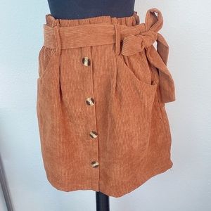 Shein Brown corduroy paperbag button skirt